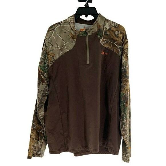 HABIT Mens Outdoor Hunting Camo Print 1/4 Front Zipper Long Sleeve Shirt Size XL - Picture 1 of 8